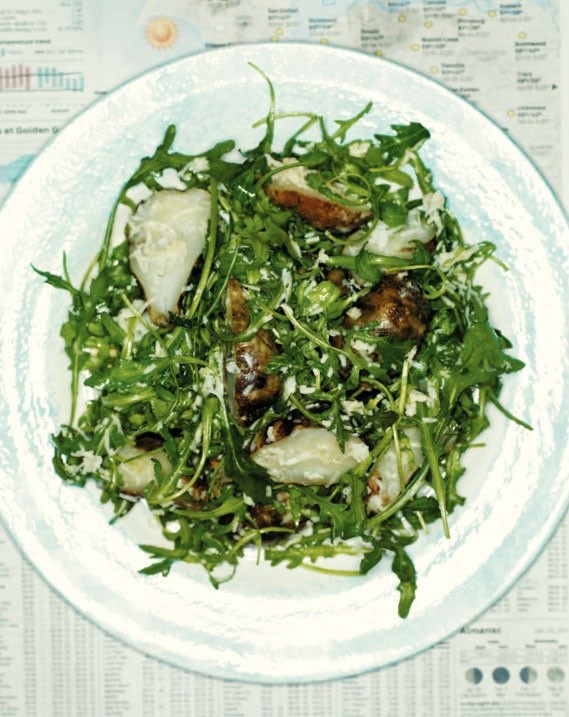 Warm Jerusalem artichoke, pecorino, & rocket salad