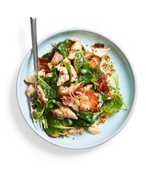 Warm kale-and-potato chicken salad with bacon and mustard