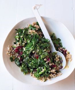Warm kale, barley & dried cherry salad