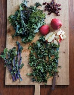 Warm kale salad with apples and dried cranberries