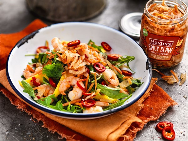Warm king prawn and mango salad