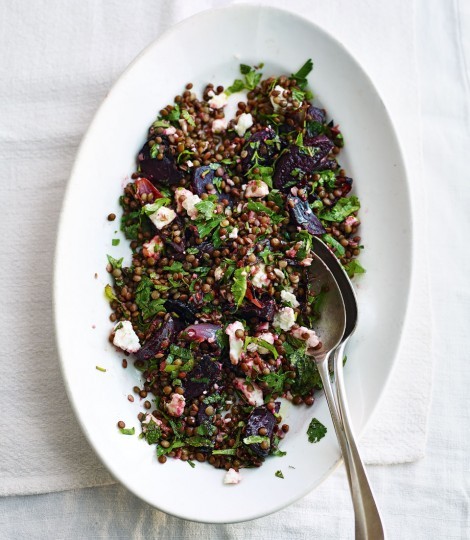 Warm lentil and beetroot salad