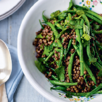 Warm lentil and green bean salad