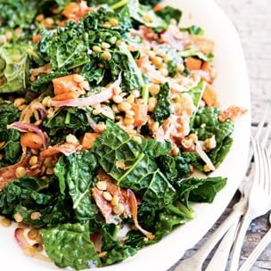 Warm lentil and kale salad