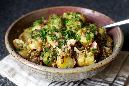 Warm lentil and potato salad