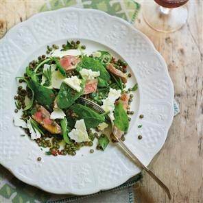 Warm lentil and seared rosemary lamb salad