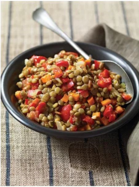 Warm lentil and vegetable salad