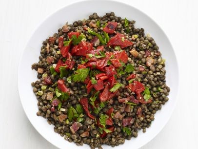 Warm lentil salad with bacon