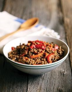 Warm lentil salad with roasted peppers
