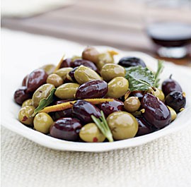 Warm marinated olives