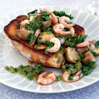 Warm mushroom and prawn bruschetta
