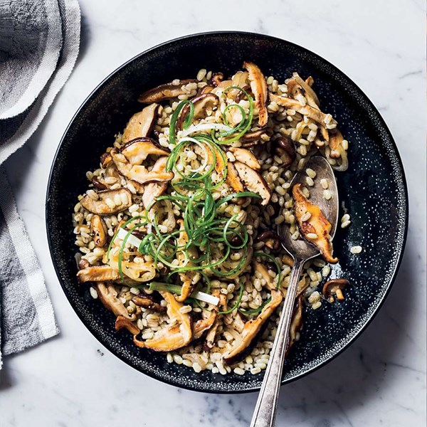 Warm mushroom-barley salad