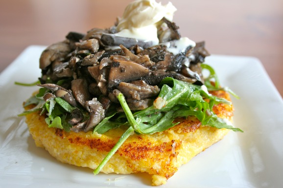 Warm mushroom salad with crispy polenta