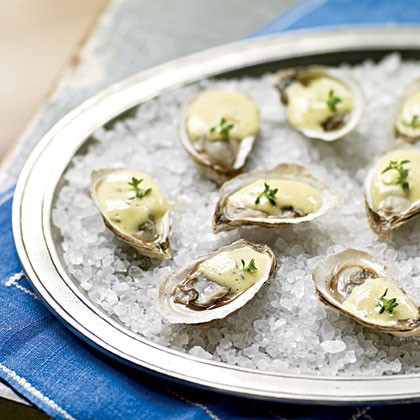 Warm oysters with Champagne sabayon