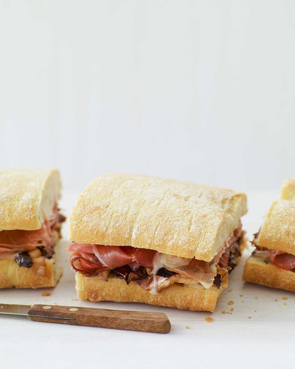 Warm panini with Taleggio, grilled radicchio, and speck