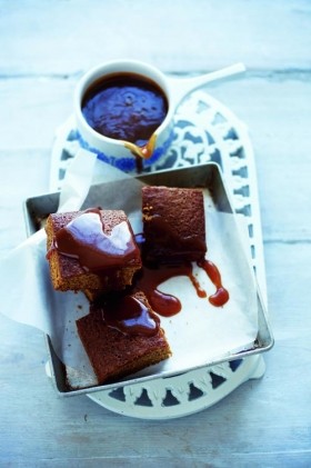 Warm parkin with butterscotch sauce