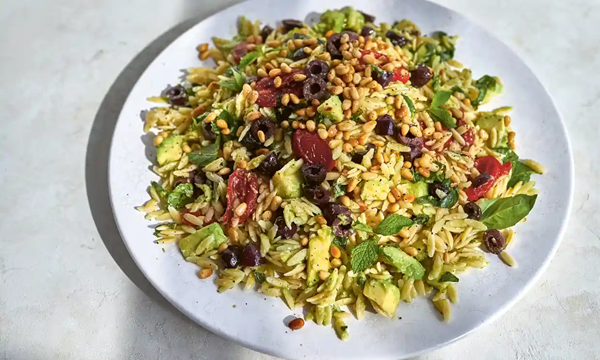 Warm pasta salad with orzo