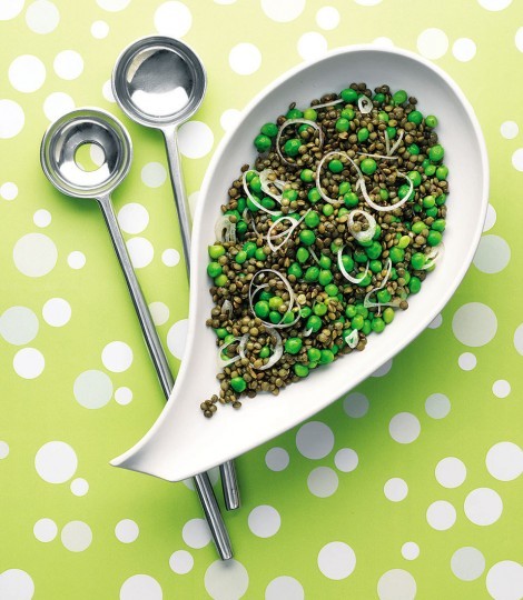 Warm pea and lentil salad