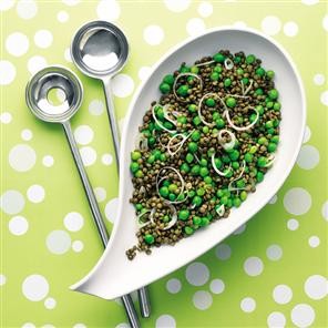 Warm pea and lentil salad