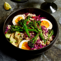 Warm pearl barley salad with kalamansi dressing