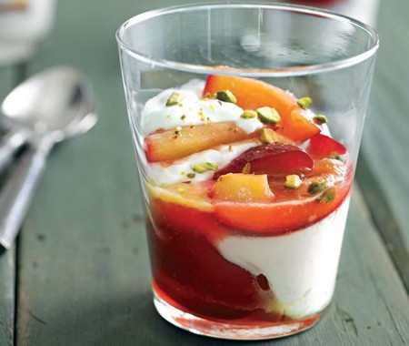 Warm plums with honey and Greek yogurt