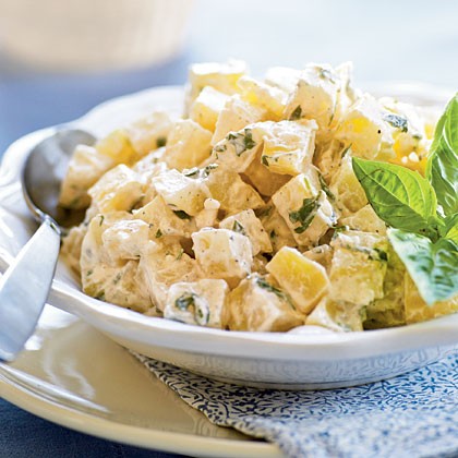 Warm potato and goat cheese salad