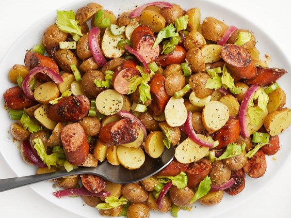 Warm potato and kielbasa salad 