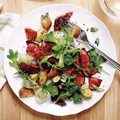 Warm potato and steak salad