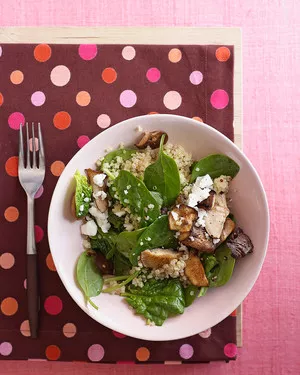 Warm quinoa, spinach, and shitake salad
