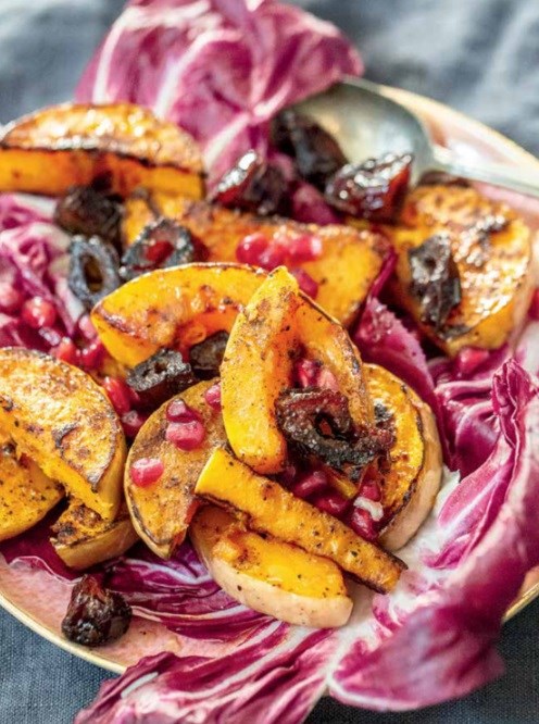 Warm radicchio and squash salad with brown-buttered dates