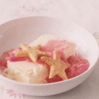 Warm rhubarb compote with vanilla semifreddo