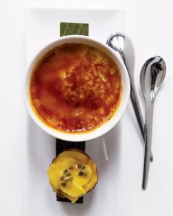 Warm rice pudding and passion fruit sherbet 
