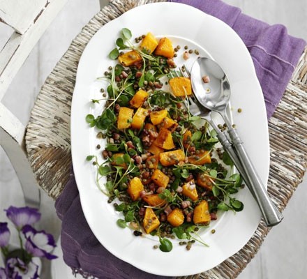 Warm roast squash and pancetta salad