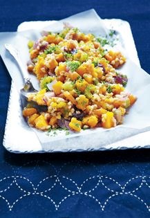 Warm salad of braised vegetables and barley
