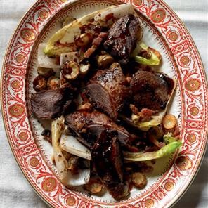 Warm salad of chicory, roast Jerusalem artichokes and mallard with soy dressing