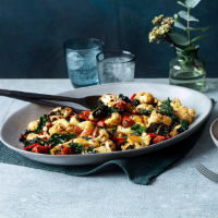 Warm salad of crispy cavolo nero with cauliflower and chorizo