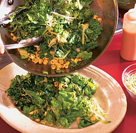 Warm salad of greens with plum vinaigrette