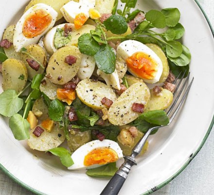 Warm salad of new potato, pancetta and egg