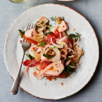 Warm salmon, blush orange and fennel salad