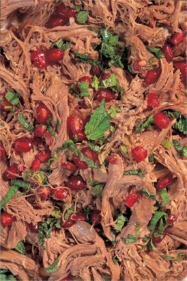 Warm shredded lamb salad with mint and pomegranate