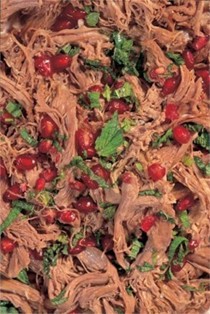 Warm shredded lamb salad with mint and pomegranate