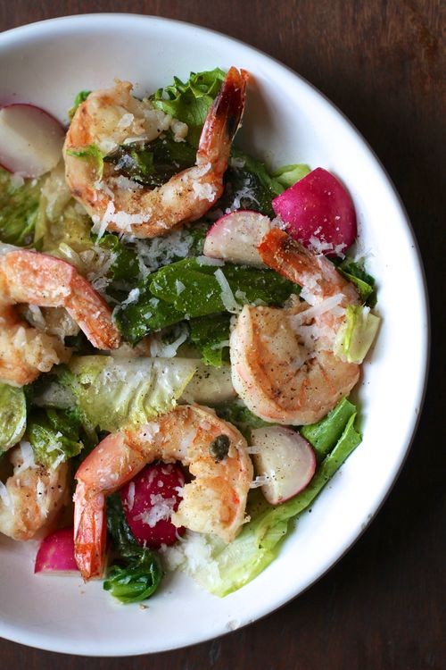 Warm shrimp and escarole salad
