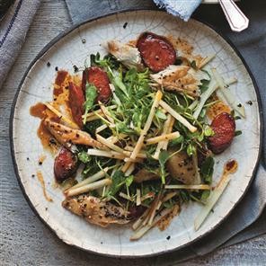 Warm smoked mackerel, apple and chorizo salad