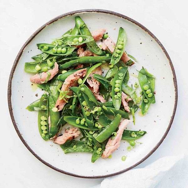 Warm snap peas with ham and tarragon butter
