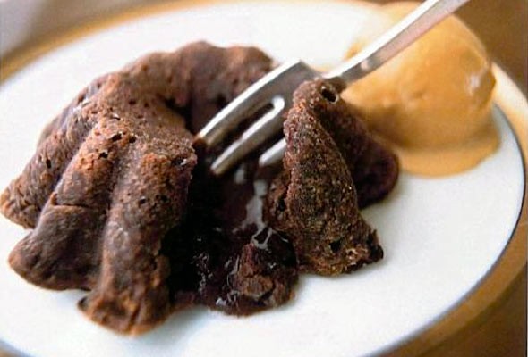 Warm, soft chocolate cake