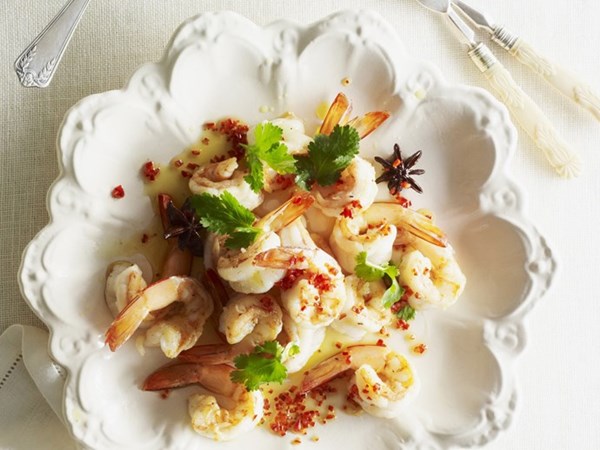 Warm spiced prawns