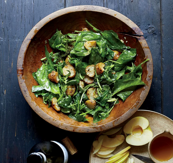 Warm spinach and sunchoke salad
