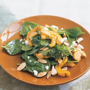 Warm spinach salad with delicata squash and ricotta salata