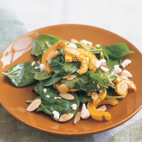Warm spinach salad with delicata squash & ricotta salata