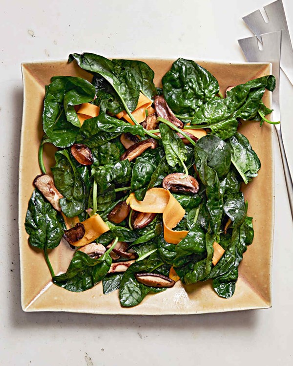 Warm spinach salad with soy vinaigrette